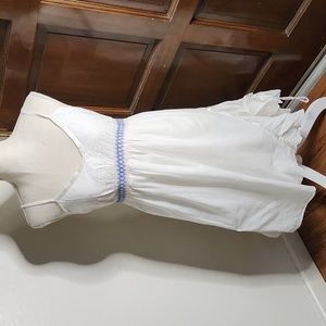 Sol Clothing brand. White embroidered spaghetti strap dress.